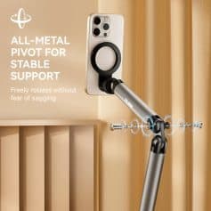 Flexible metal phone holder for stable support, with 360-degree rotation, ideal for video calls, photography, or hands-free use on Monalisa Medical website.