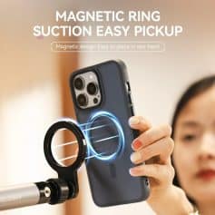 Magnetic ring phone grip, easy suction pickup for smartphones, Monalisa Store opt, magnetic phone accessories, convenient one-hand phone hold and transfer.