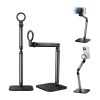 Noise-canceling desktop and handheld microphones with adjustable stands, ideal for professional audio, streaming, podcasting, and voice recording setups.