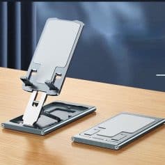 Wireless charging stand with adjustable phone holder for easy device charging and convenient use. Sleek, modern design ideal for home or office settings.