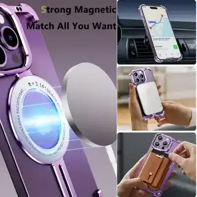 Wireless charging phone holder with magnetic mount, compatible with various smartphones, ideal for car dashboard use, providing secure attachment and easy access.