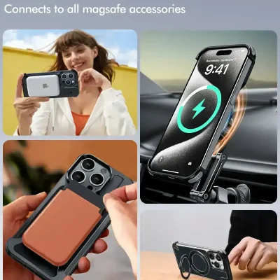 Wireless magSafe accessories for iPhone, including car mounts, charging pads, and protective cases, designed for convenient and secure attachment. Perfect for tech-savvy users seeking seamless connectivity.