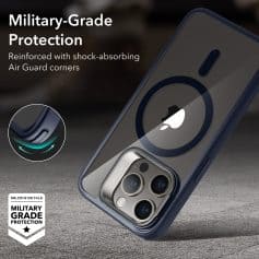 Shockproof military-grade phone case with reinforced air guard corners for maximum protection. Perfect for secure, durable smartphone handling and safeguarding against drops and impacts.