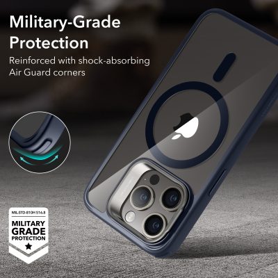 Shockproof military-grade phone case with reinforced air guard corners for maximum protection. Perfect for secure, durable smartphone handling and safeguarding against drops and impacts.