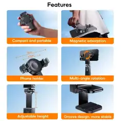 Camera grip with magnetic attachment for smartphones, compact and portable design, suitable for photography and vlogging.