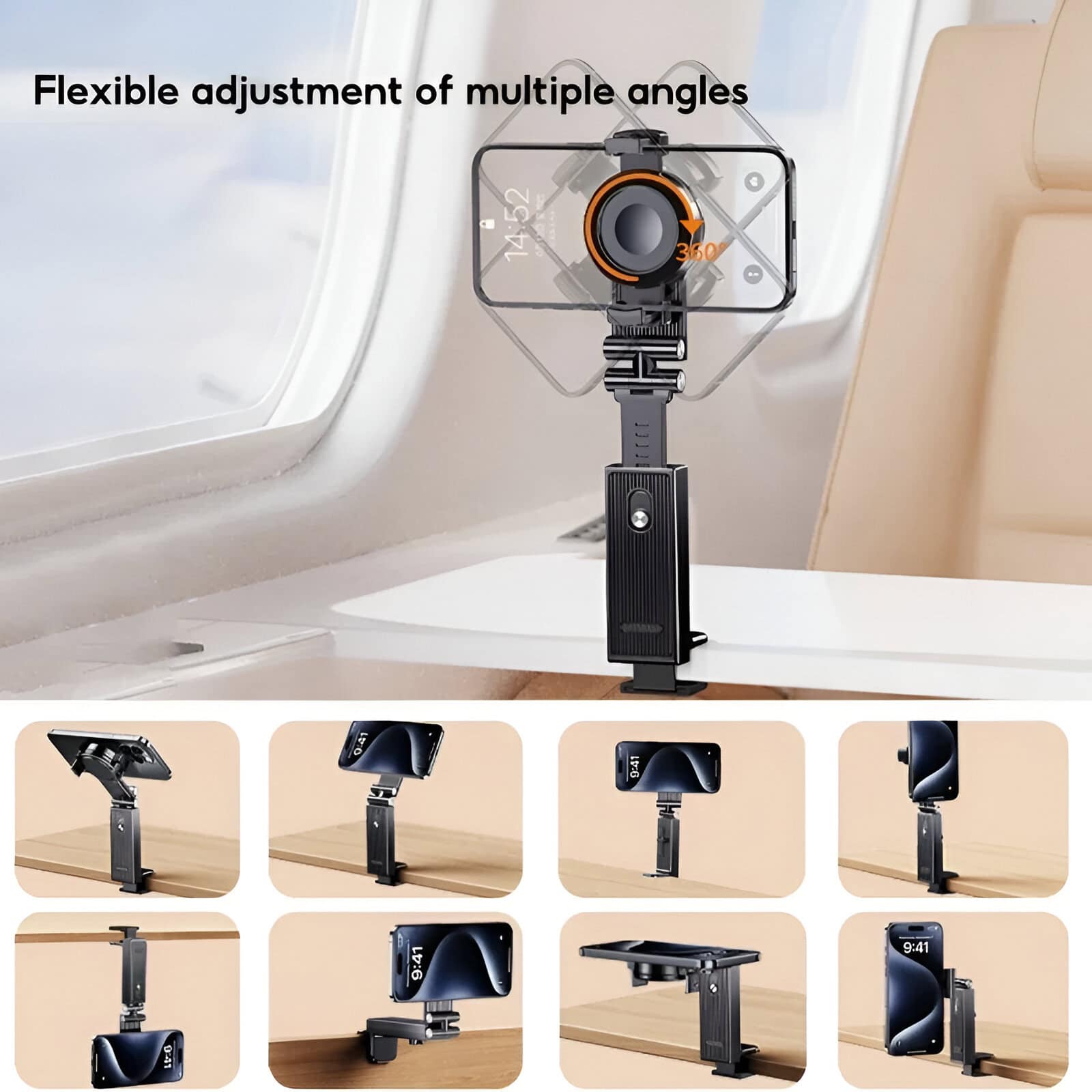 Flexible multi-angle smartphone holder for optimal positioning.