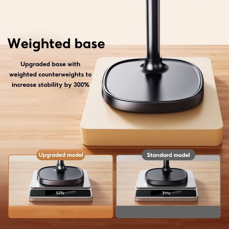 Weighted base stability monitor stand with upgraded design for optical and computer accessories.