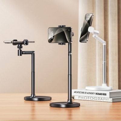 Adjustable phone holders, professional smartphone stands for recording and photography, sleek and modern design, suitable for Monalisa Medical Store products, perfect for content creation and tech accessories.