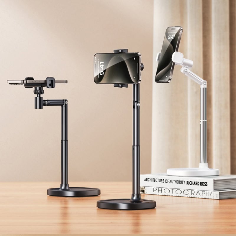 Adjustable phone holders, professional smartphone stands for recording and photography, sleek and modern design, suitable for Monalisa Medical Store products, perfect for content creation and tech accessories.