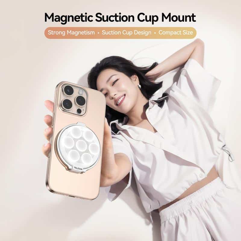 Magnetic suction cup phone mount for smartphones, featuring strong magnetism, compact design, and easy installation, ideal for hands-free use and secure device holding.
