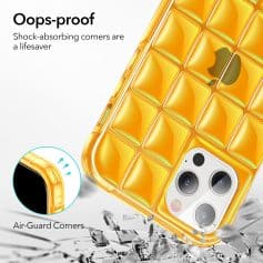 Shockproof yellow phone case with air-guard corners, designed for durability and protection, ideal for safeguarding smartphones against drops and impacts.