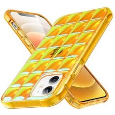 Elegant yellow-orange smartphone case with a colorful, geometric pattern designed for iPhone, offering stylish protection and easy access to device features. Perfect for fashion-forward tech lovers.