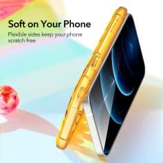 Clear and vibrant image of a smartphone with a yellow protective case, highlighting durable, scratch-resistant phone accessories for enhanced device protection.