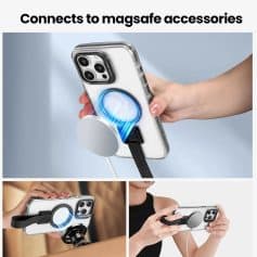 Wireless phone charger with magnetic attachment for MagSafe accessories, compatible with iPhone 12 and newer, fast charging, and magnetic grip for secure hold.