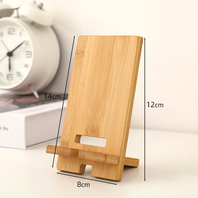 Natural bamboo phone stand, eco-friendly and lightweight, perfect for desk organization и displaying your device conveniently.