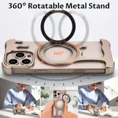 Silicone phone case with 360-degree rotatable metal stand, foldable phone holder, magnetic phone grip for iPhone and Android devices.