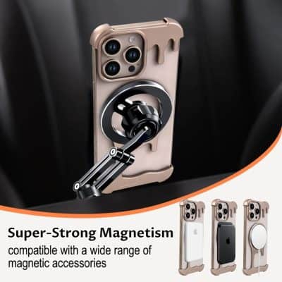Magnetic phone holder for iPhone and Android devices, equipped with super-strong magnetism and versatile magnetic accessories for secure mounting and easy access.