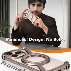 Sleek minimalistic smartphone with a camera ring design, no bulky frame, matte finish, ideal for modern tech enthusiasts, showcased in a professional setting.