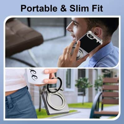 Portable slim fit phone case with ring grip, designed for easy carrying and protection, perfect for on-the-go use.