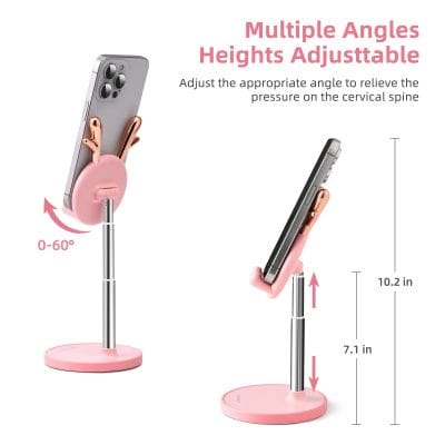 Adjustable phone stand with multiple viewing angles, ergonomic and versatile for desk organization.