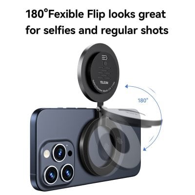 Flexible 180° flip camera for enhanced selfies and regular photos, compatible with modern smartphones, offering versatile shooting angles.