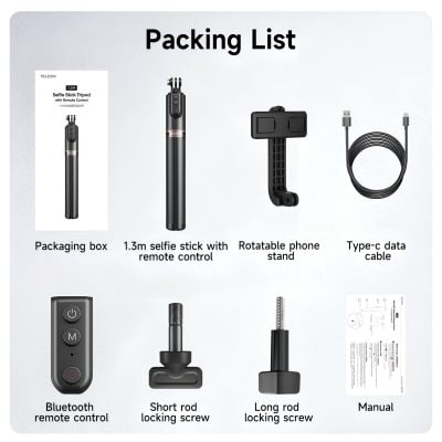 Selfie stick tripod for professional photography, includes remote control and Bluetooth remote for easy capturing, perfect for social media, travel, and events.