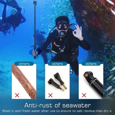 Rust prevention for underwater equipment; diver giving an OK sign while exploring coral reef; anti-rust solutions for seawater exposure; maintaining diving gear to prevent corrosion; underwater corrosion protection tips.