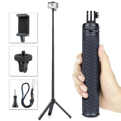 Flexible smartphone tripod with adjustable height, portable grip, and universal phone clamp for vlogging and photography, perfect for content creators and social media enthusiasts.