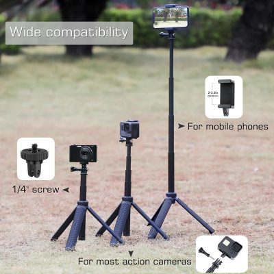 Flexible smartphone holder compatible with various action cameras for outdoor photography.