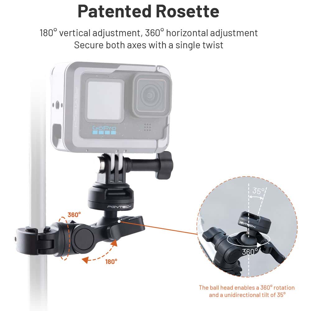 High-quality GoPro camera mount with 360° rotation and 180° vertical adjustment for stable, versatile filming at Monalisa Store. Perfect for action shots and extreme sports photography.