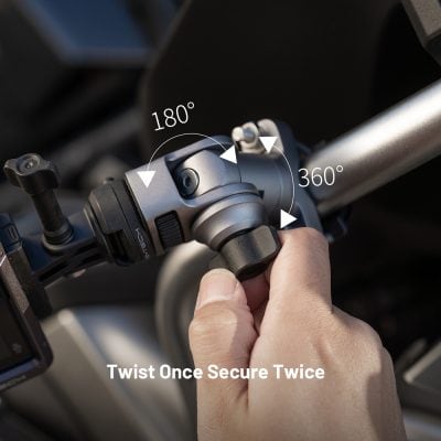 Adjustable motorcycle handlebar lock with 180° and 360° rotation for enhanced security and convenience.