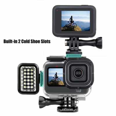 High-quality action camera with built-in 2 cold shoe slots, perfect for outdoor photography and vlogging. Durable waterproof design ideal for capturing adventure footage.