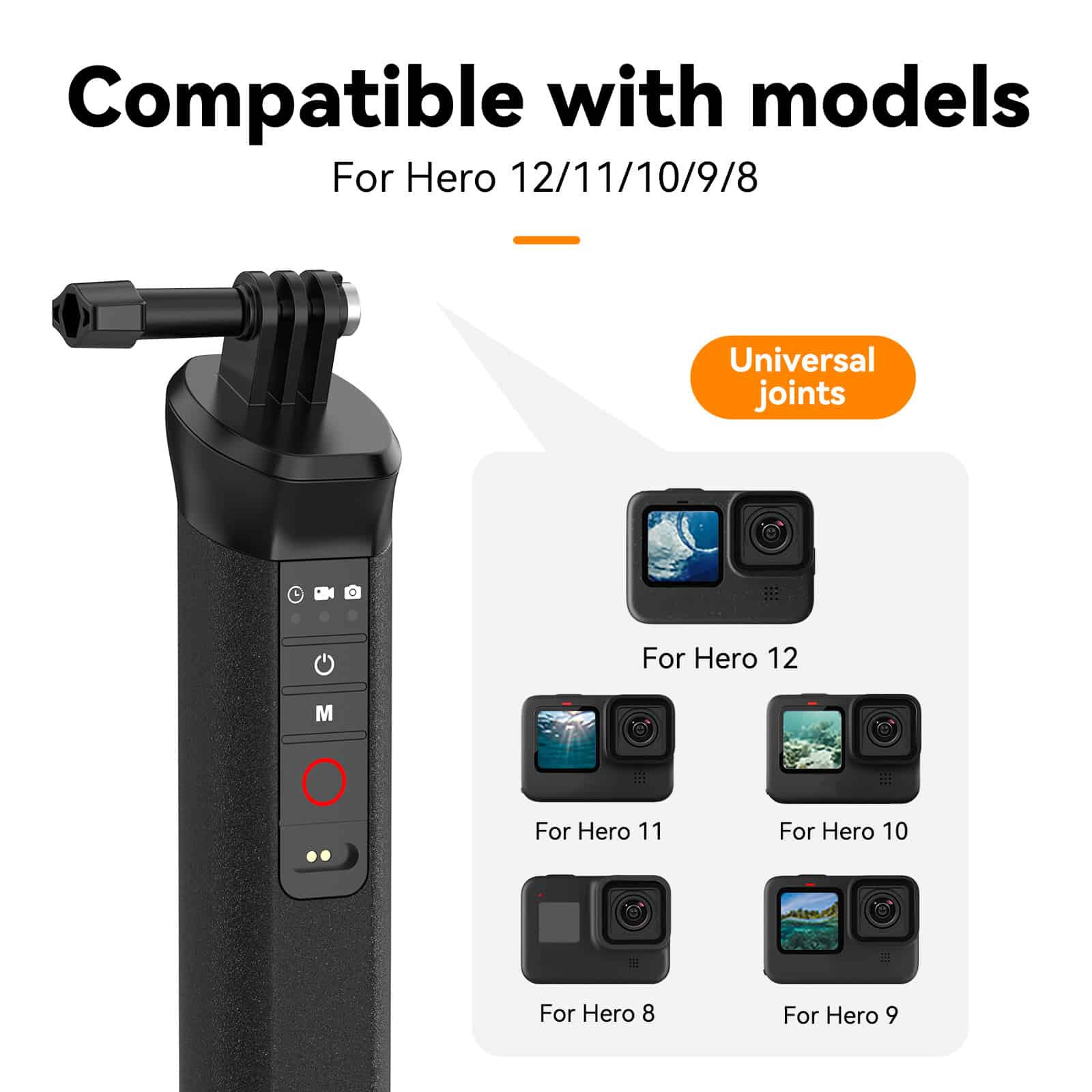 Extended selfie stick compatible with GoPro HERO cameras for high-quality action shots.