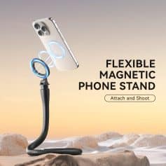 Magnetic phone stand with flexible arm and wireless charging capability, perfect for hands-free use and convenient charging at Monalisa Medical.