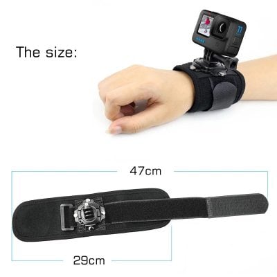 Flexible camera stabilizer strap for GoPro and action cameras, adjustable up to 47cm, lightweight and durable for hands-free filming during outdoor activities and sports.