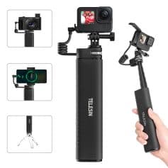 High-quality handheld stabilizer kit for professional video recording and content creation. Includes a gimbal, smartphone mount, and action camera mount for smooth footage.