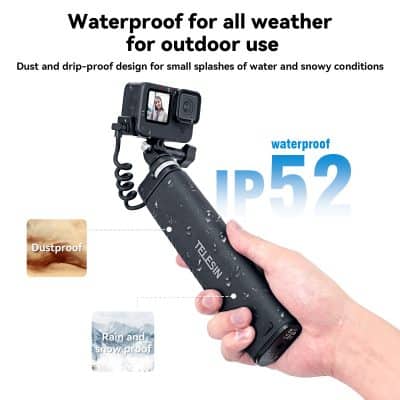 Waterproof camera for outdoor use, suitable for rain, snow, and dusty environments, with IP52 dustproof and waterproof features for durable outdoor recording.