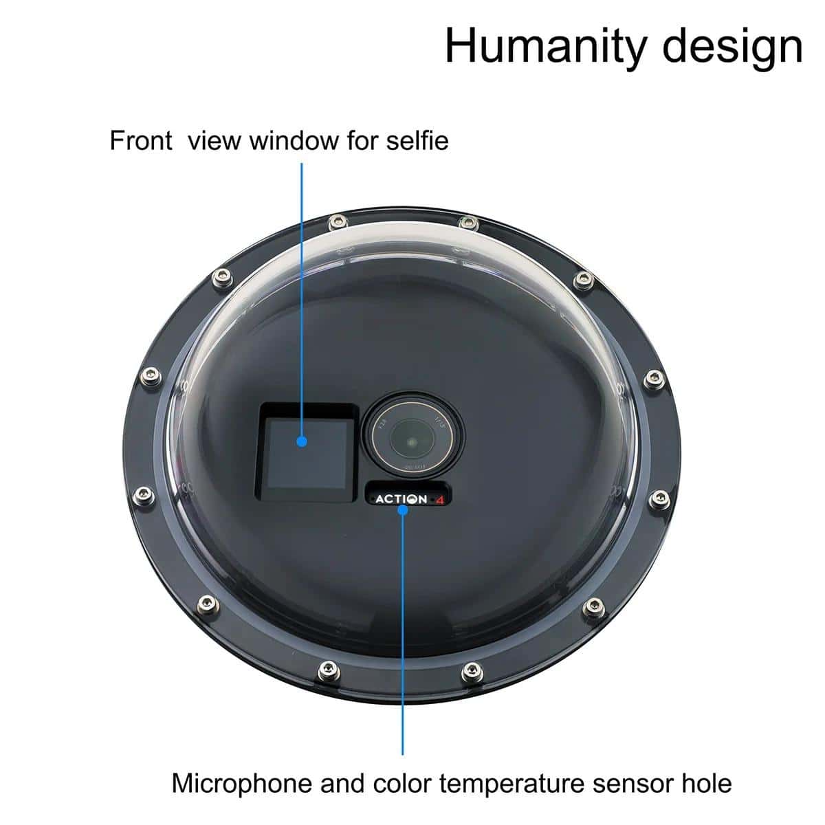 High-tech circular device with microphone, color temperature sensor, and front selfie window, used for advanced diagnostics and medical monitoring.