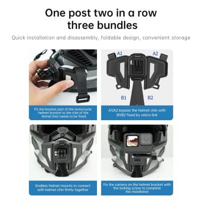 Helmet mount, motorcycle helmet bracket, helmet chin mount, easy installation, durable, adjustable helmet camera holder for sports and biking.