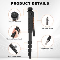 Portable tire inflator with Compass Ball Head, thickened rubber handle, quick release buckle, and quick switch spike for automotive and bicycle inflation.
