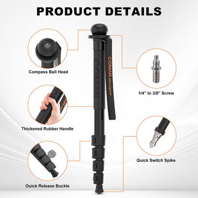 Portable tire inflator with Compass Ball Head, thickened rubber handle, quick release buckle, and quick switch spike for automotive and bicycle inflation.