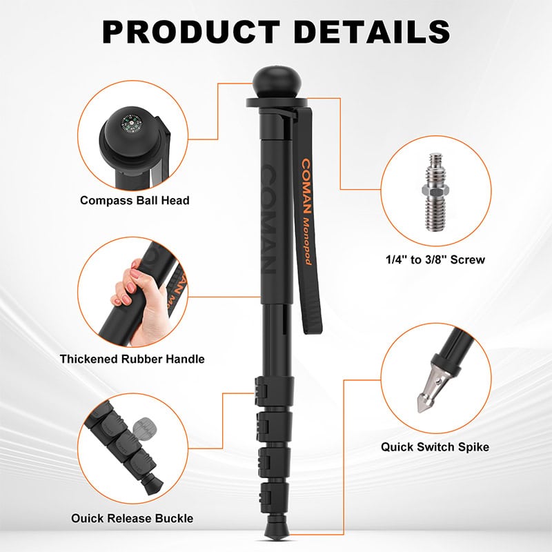 Portable tire inflator with Compass Ball Head, thickened rubber handle, quick release buckle, and quick switch spike for automotive and bicycle inflation.