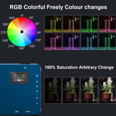 Vibrant RGB color wheel showcasing Freely Color changes in various shades with illuminated flower vases, emphasizing advanced LED lighting technology and customizable lighting solutions for opt eye care stores.
