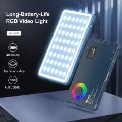 Rechargeable RGB video light with long battery life, 4000mAh, aluminum alloy construction for professional photography and videography, compatible with Monalisa Medical products.