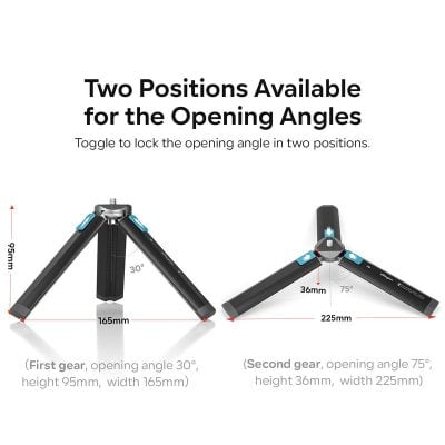 Adjustable desk mount with 2 positions for optimal viewing angles, featuring a 30° and 75° opening angle, built for ergonomic workspace setup.