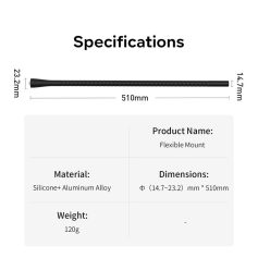 Flexible optical instrument mount for eyeglasses and sunglasses, made of silicone and aluminum alloy, 510mm length, lightweight, suitable for optometry and eyewear accessories.