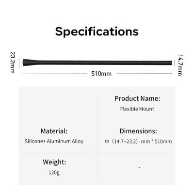 Flexible optical instrument mount for eyeglasses and sunglasses, made of silicone and aluminum alloy, 510mm length, lightweight, suitable for optometry and eyewear accessories.