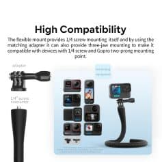 Flexible mount with 1/4 screw connector compatible with GoPro and other action cameras for secure mounting at Monalisa Medical Store.