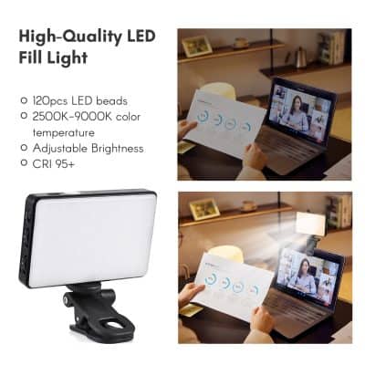 Bright LED fill light with adjustable brightness and high color rendering index for optimal video conferencing and online optometry consultations at Monalisa Store.