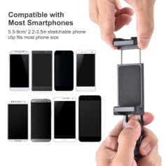 Compatible with most smartphones, 5.5-9cm/2.2-3.5in stretchable phone clip, adjustable for various phone sizes, ideal for secure, hands-free phone use.
